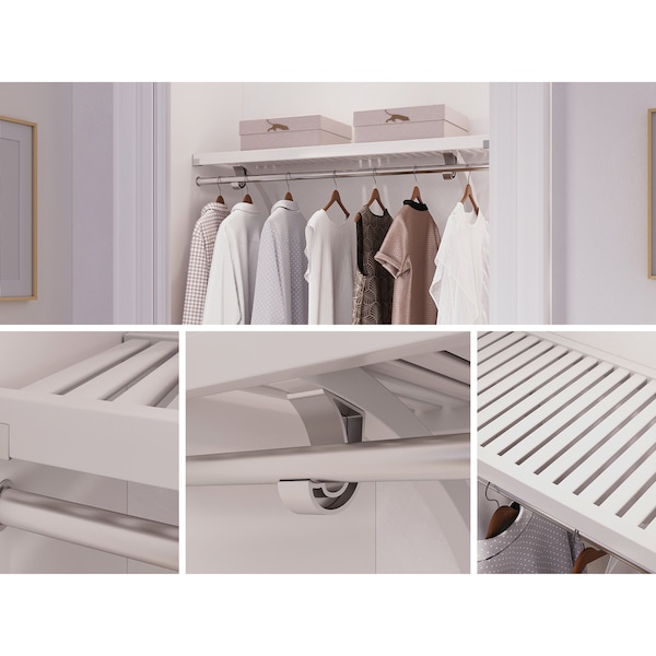 John Louis Home Solid Wood 16in. Deep 4ft. Shelf with Bar Kit White JLH-642W-B - main